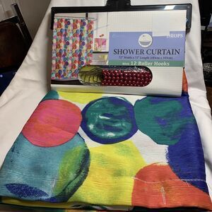 Compass Drop Shower Curtain 12 Roller Hooks 72"Wx72"L Bold Colorful New w/Tags